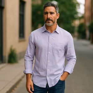 J.McLaughlin Men’s Button Down Long Sleeve 100% Linen Lavender Shirt Size XL